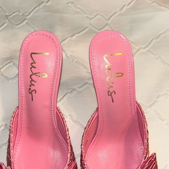 Lulus Rose Pink Satin Textured Bow High Heel Mules(Size 6.5) - Picture 7 of 8